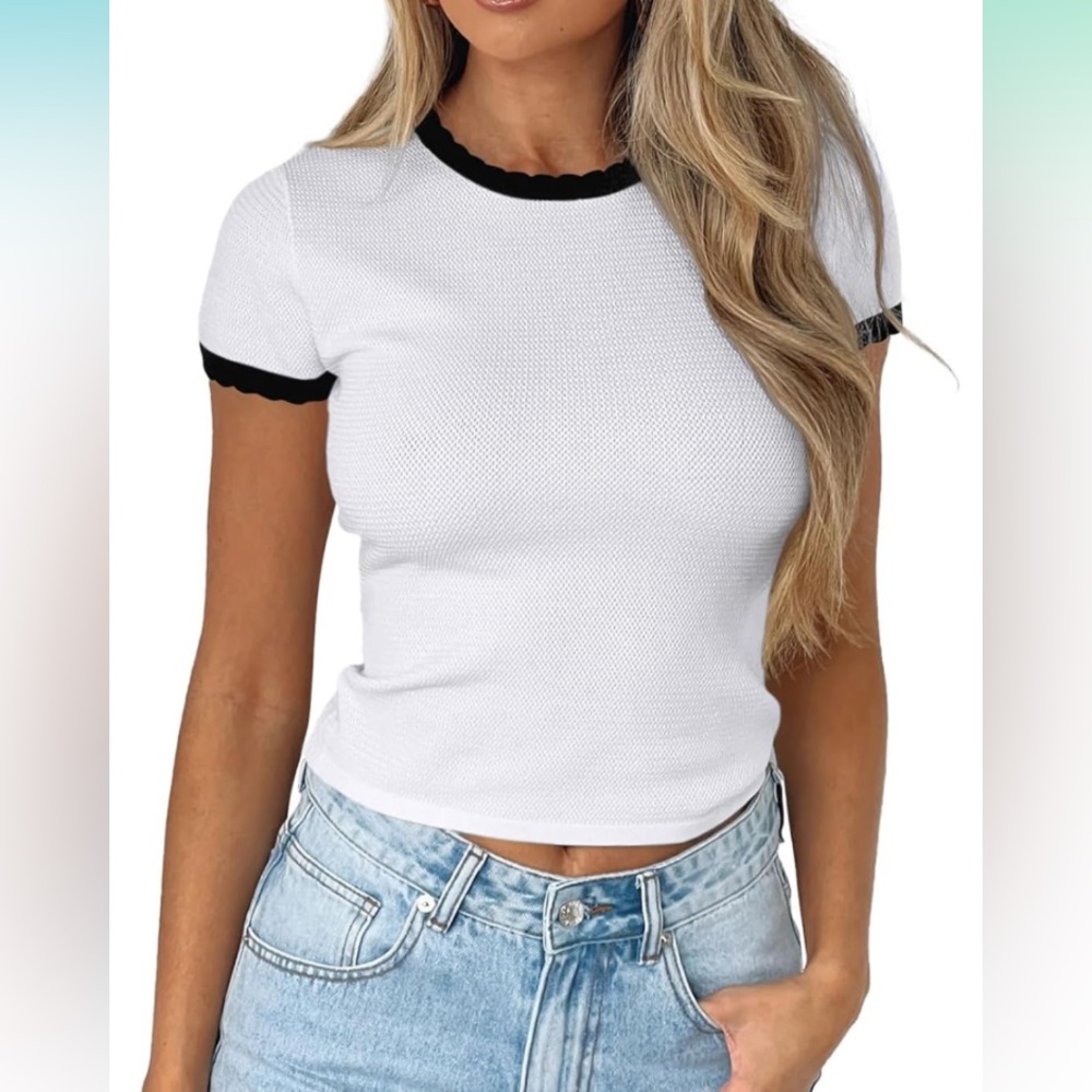 Imily Bela, Women's White Short Sleeve Summer Basic T. Size, S